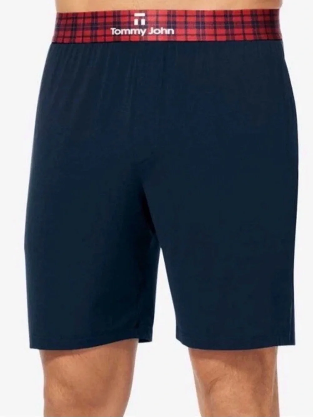 Tommy John Short L Second Skin Pajama Navy Blue Red Plaid Waistband Stretch NWT
